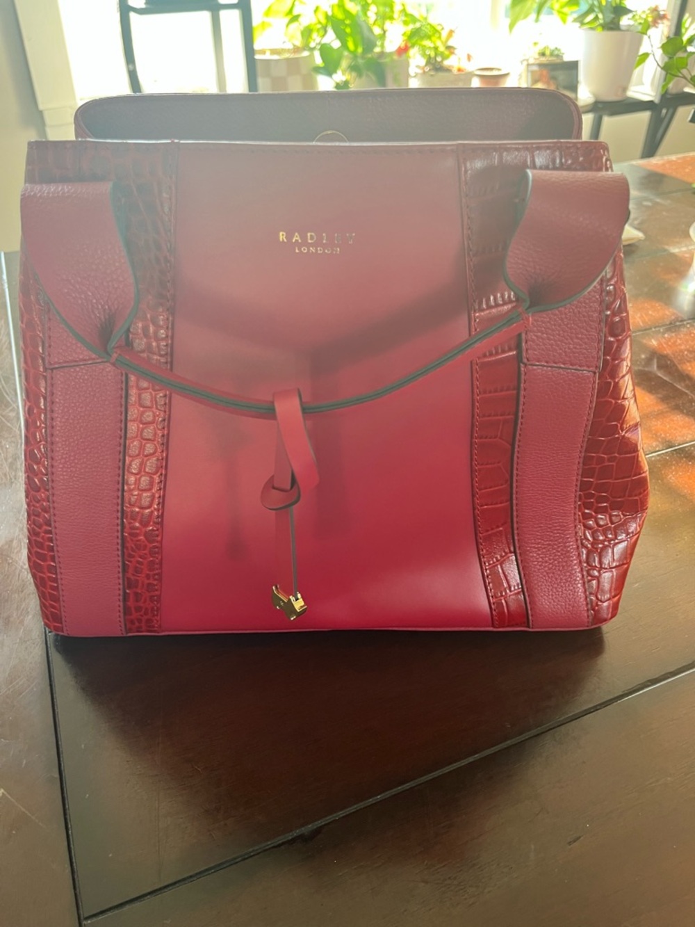 Radley London Red Leather Tote with Croc-Texture Accents